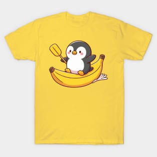 Cute Penguin On Banana Canoe T-Shirt